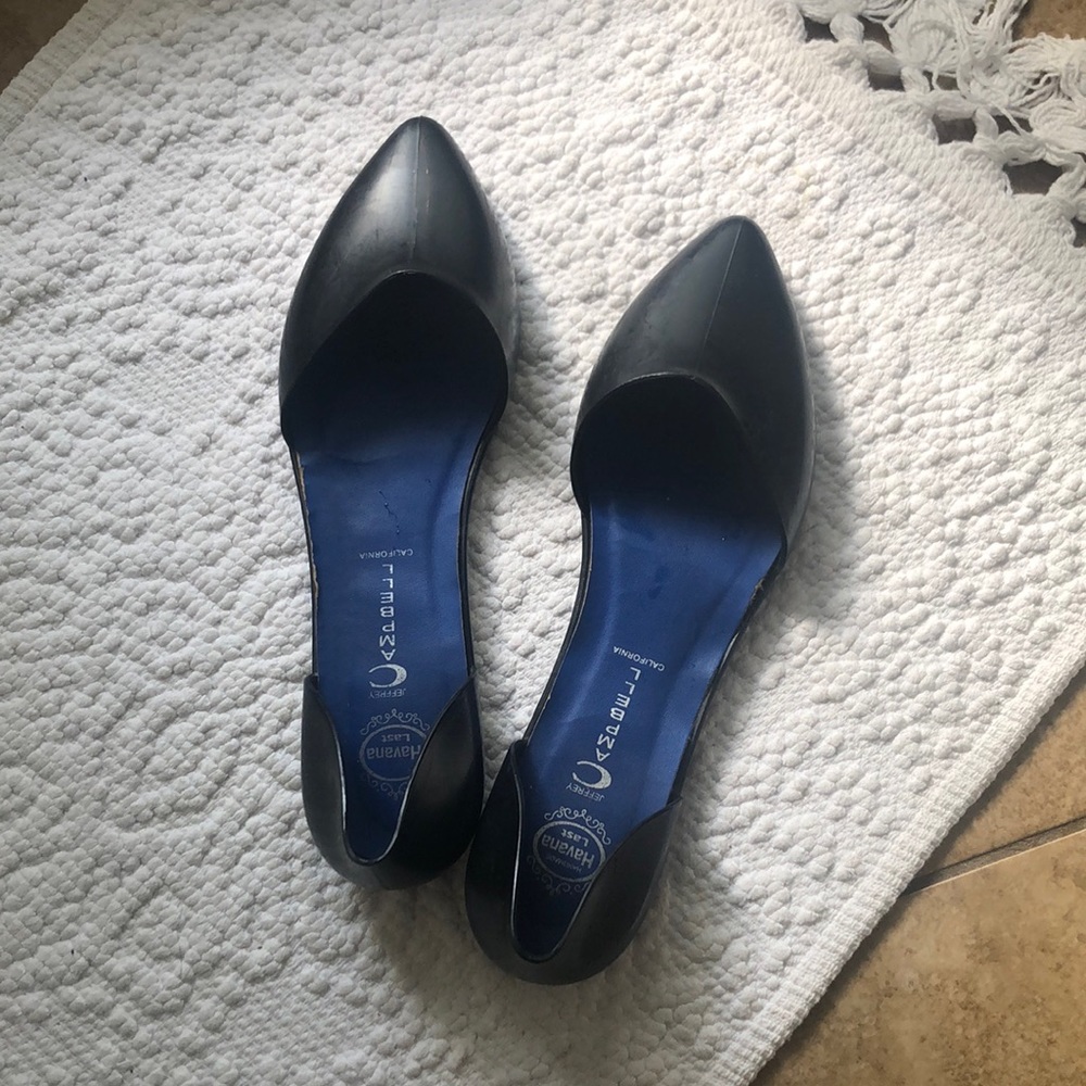 Jeffrey Campbell Black Pointed Toe D'Orsay Flats with Blue Insoles